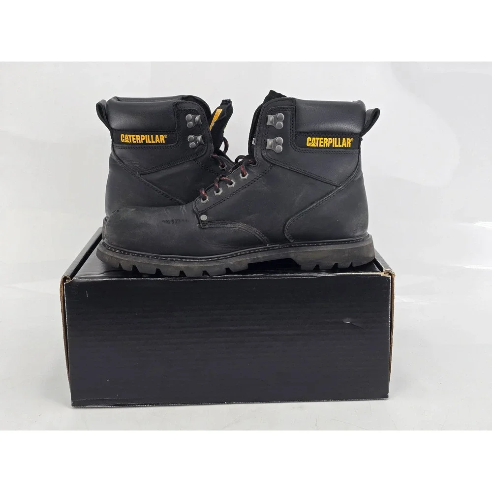 Caterpillar Second Shift Steel Toe Work Boots Mens 14 Black Leather - Good
